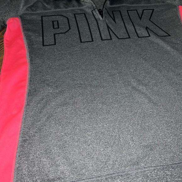 PINK GREY & HOT PINK PULLOVER THUMB HOLES SZ L QUARTER NECK ZIPPER - Picture 7 of 10